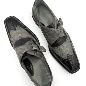 Belvedere 11.5 Lizard Skin Monk Strap Dress Shoes Gray Black Square Toe
